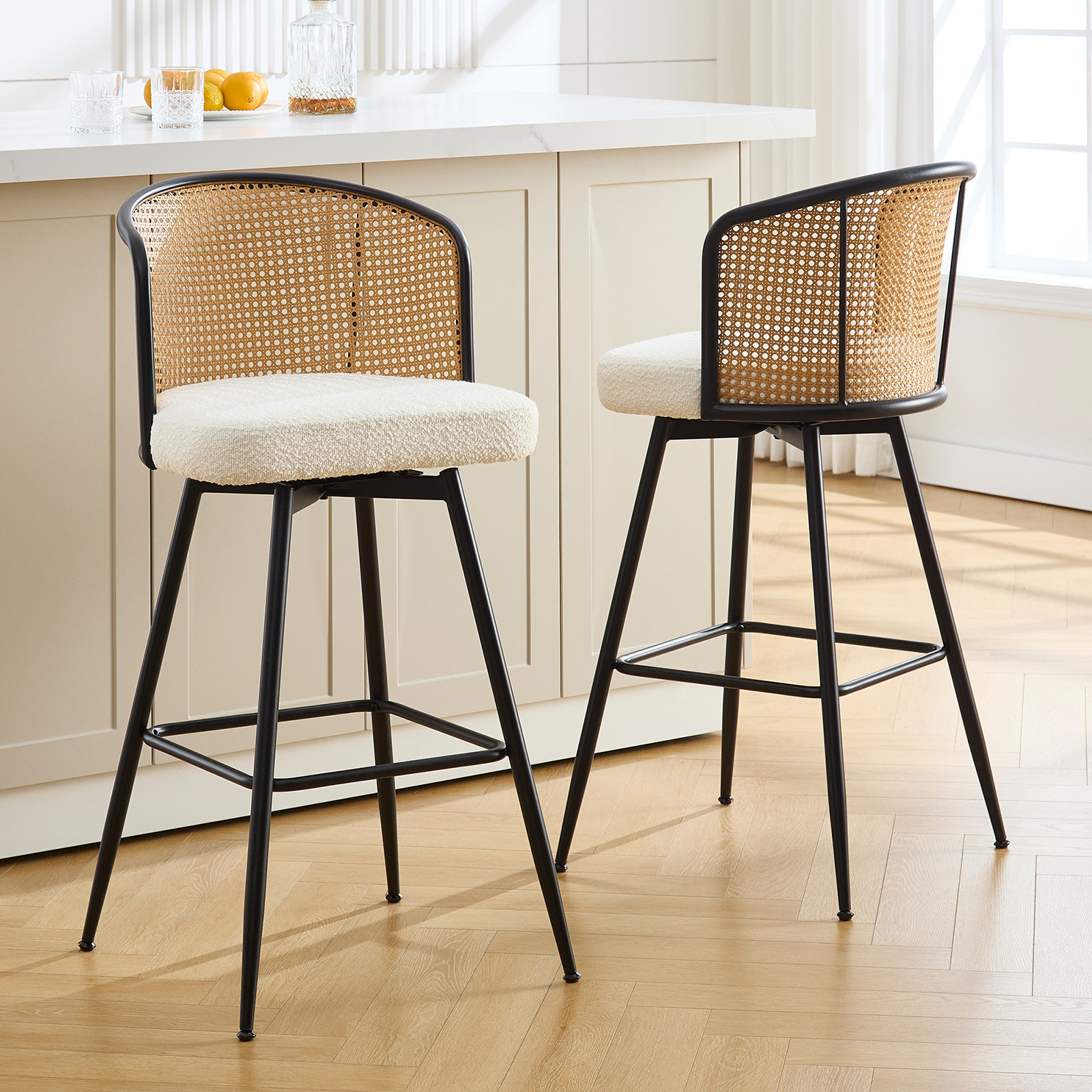 Bay Isle Home™ Cane Back Swivel Upholstered Counter & Bar Stool